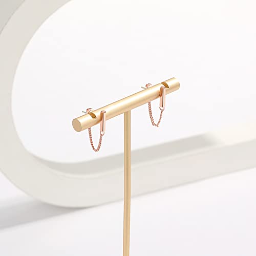 Chain Earrings for Women Small Sterling Silver Post Bar Drop Dangle Earrings Minimalist Stud Earring Hypoallergenic Dangly Jewelry Gift - color: small chain stud/rose gold