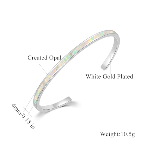 CiNily Womens Cuff Bracelet,Opal Bangle Bracelets Gold Plated Hypoallergenic Ladies Gemstone Open Cuff Bangle Bracelet - color: thin open cuff bracelet-white