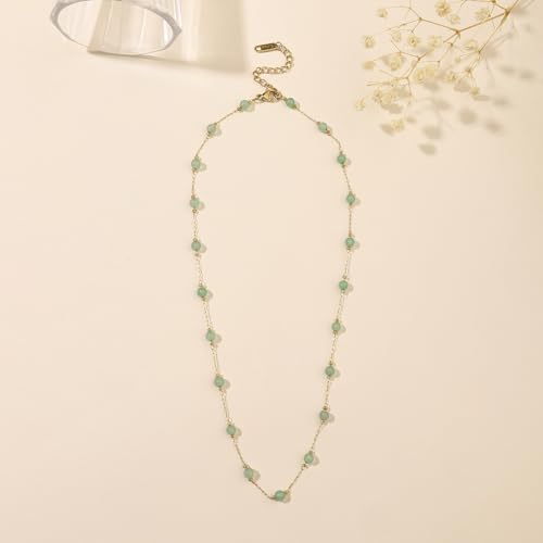 Beaded Choker Necklaces for Women 18k Gold Plated Dainty Gold Choker Necklaces for Women - style: jade choker