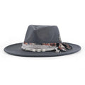 Womens Boho Fedora Hat Wide Brim Fedora Mens Handmade Flat Brim Hats - color: Gray