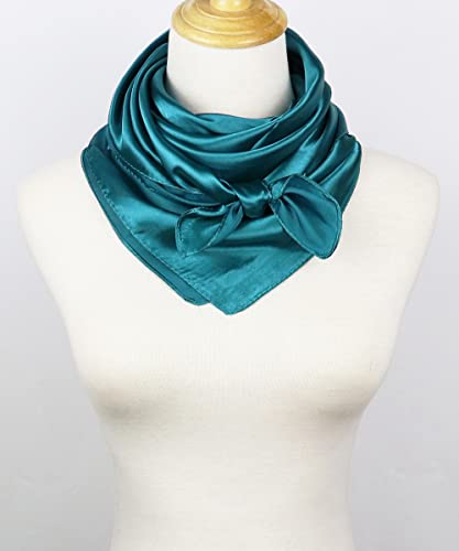 vabovin Satin Head Scarf for Women Solid Color, 35×35 in | Silk Feel Neckerchief, Hair Scarf, Fashion Bandana, Headscarf, Headband, Hair Wrap Sleeping, Daily Fashion Styling - color: 209 Teal