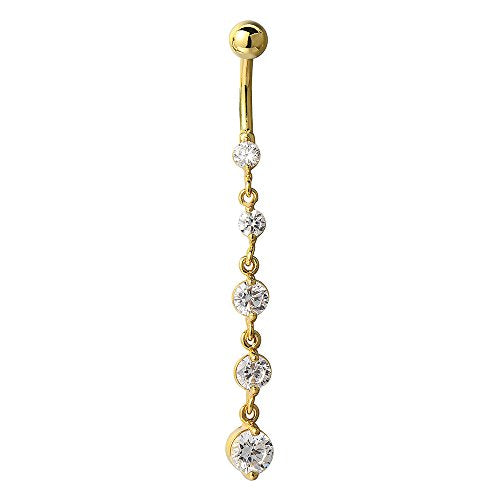 COOLSTEELANDBEYOND Belly Chain Belly Button Ring Body Jewelry Piercing Navel Ring with Long Dangle Cubic Zirconia - color: B-Metal Color:18K Gold-Plated; Stone Color:White