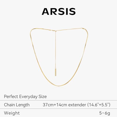 ARSIS 18K Gold Plated Herringbone Necklace Snake Chain Choker Dainty Layered Hypoallergenic Jewelry Gift for Women - color: Gold+Slider Chain