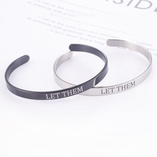 Remember Who The You Are Motivational Cuff Bracelet for Women, Stainless Steel Color Inspirational Bangle Bracelets with Engraved Hidden Message Jewelry for Sisters BFF Friends Gifts - color: Black Let Them