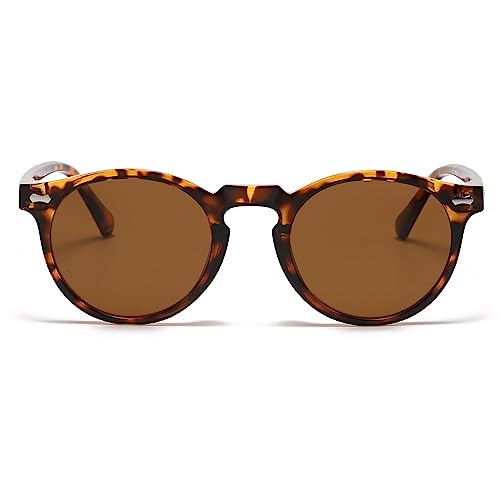 LJCZKA Round Polarized Sunglasses for Men Women Retro Small Face Sunglasses Polarized Vintage Sun Glasses UV400 Protection - color: Leopard Brown