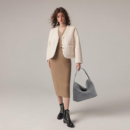 JINMANXUE Women Boston Bag, Woven Hobo Tote Handbag and Purses, Female Satchel Messenger Bags, Fashion Shoulder Crossbody Bag - color: Frosted Sudan Grey