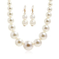 Fuqimanman2020 Chunky Large Simulated Pearl Choker Necklace Drop Dangle Earrings Crystal Bib Big Round Beaded Strand Multicolor Costume Statement Wedding Jewelry Set for Women Brides - color: Beige