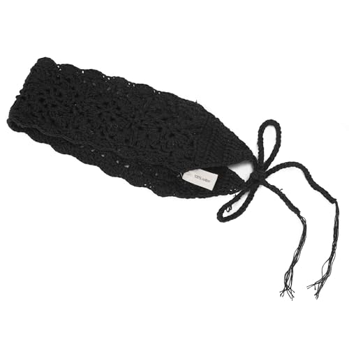 ZLYC Women Floral Headband Handmade Crochet Knit Vintage Hair Bands (Plain Black) - color: Plain Black