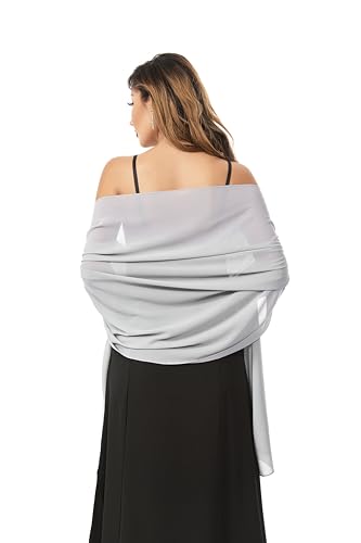 Shawls and Wraps for Evening Dresses Sheer Chiffon Women Elegant Soft Silky Sparkly Wedding Bridal Scarf - color: Light Grey B