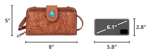 LAVAWA Women's Crossbody Handbag Small Vintage, Ladies Wallet Western Adjustable Phone Purse Clutch Turquoise Concho Embossed - color: Brown
