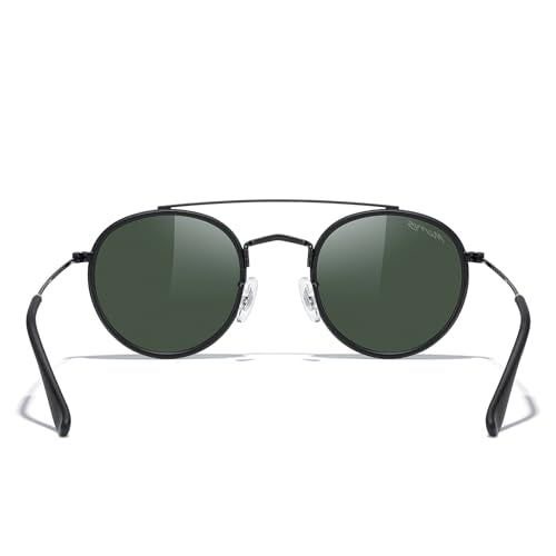 MERRY'S Retro Round Polarized Sunglasses - Unisex Double Bridge Sun Glasses - color: Matte Black Frame/Matte Black Bridge/G15 Lens