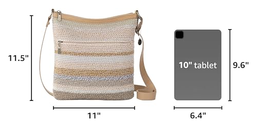 The Sak Lucia Crossbody Bag in Crochet, Convertible Purse with Adjustable Shoulder Strap - color: Sand Stripe