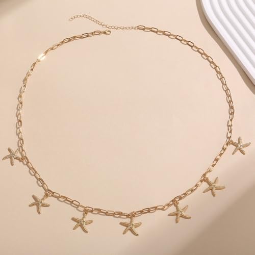 Vivian&CD Mermaid Seashell Starfish Waist Chain for Women, Gold Boho Pearl Shell Conch Belt Chain Waterproof Body Chain for Summer Beach Sexy Bikini Pirate Costume Accessories - style: Starfish