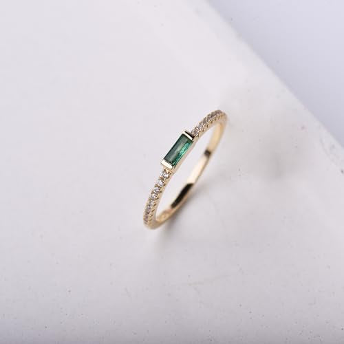espere Minimal Dainty Baguette Wedding Band Ring | Lab-Created Emerald Cut Cubic Zirconia Stacking Ring | Anniversary Band for Her - color: Emerald CZ - Gold