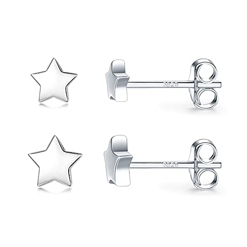 3 Pairs 925 Sterling Silver Star Stud Earrings for Women,Tiny Simple Geometric Stud Earrings Set Small Hypoallergenic Cartilage Tragus Ear Jewellery for Men (3/4/5mm) - color: 07 Silver-2Pairs-4mm/5mm