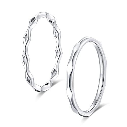 KAZITSAN 2pc 2mm Stainless Steel Rings for Women Girls Fashion Wedding Plain Band Knuckle Stacking Midi Rings Silver/Rose Gold Wedding Band Comfort Fit - color: BEHY01-Silver