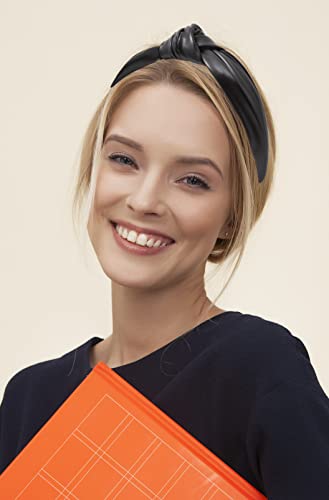 Black Leather Headbands for Women Stylish Year-round Wearable All Day. Head bands Adult Women Trendy Head bands for Women's Hair Knotted Headband is a Top Knot Womens Fashion Designer for Girls - color: Black