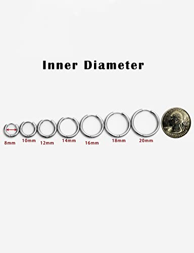 316L Surgical Stainless Steel Huggie Hoop Earrings with Cubic Zirconia, 10G 12G 14G 8-20mm Cartilage Lobe Earrings, 14G Piercing Jewelry - style: 10G 10mm Silver