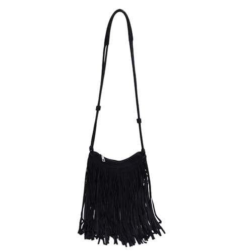 CORIOS Women's PU Leather Shoulder Bag Bohemian Fringe Crossbody Bag for Women Stylish Tassel Design Tote Handbag - color: Black