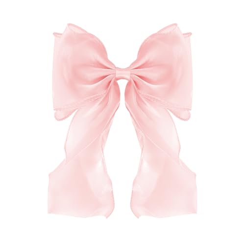Large Hair Bow Clips for Women, Pink Bow Hair Barrettes with Long Tail French Hair Ribbon Clips Hair Accessories for Girls (Light Pink) - color: Light Pink