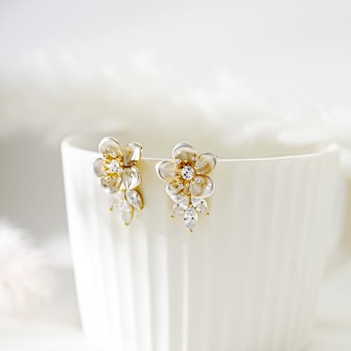 Pink Flower Earrings for Women, 925 Sterling Silver Stud Earrings, Cute Plumeria Earrings For Women, Cherry Blossom Hypoallergenic Stud - color: White Plum Blossom