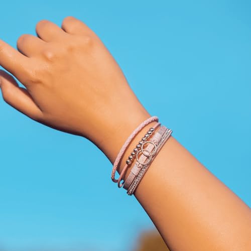 FANCY SHINY Boho Leather Wrap Bracelet Stackable Infinity Chunky Cuff Bracelets Western Hippie Outfits Jewelry Valentine Gifts for Women - color: Pink