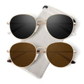 GQUEEN Retro Round Polarized Sunglasses Womens Men Spring Hinge Metal Frame Trendy Hippie Oval Sun Glasses Shades UV400 - color: 2 Gold Black & Gold Brown