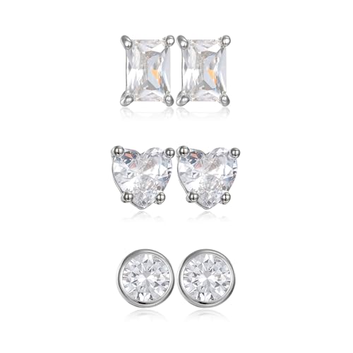 SEADAY 14K Gold Plated Hoop Stud Earrings for Women, Dainty Fashion Jewelry Accessories, Gifts for Women - color: Silver-3 Pairs