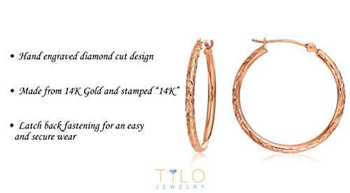 14k Rose Gold X-pattern Diamond-cut Round Hoop Earrings - style: 25mm