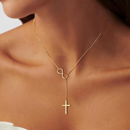 Turandoss Gold Cross Necklace for Women Girls Jewelry Gifts, Dainty 14K Gold Plated Cross Necklace Infinity CZ Holy Mary Medal Necklaces for Women Baptism Religious Faith Jewelry First Communion Gifts - color: infinity cross necklace