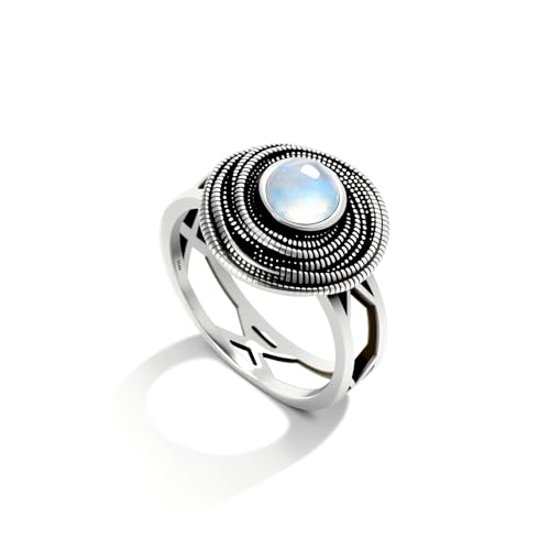 Mulit Circle Cross Lines Thick Top Jade Gem Ring,Silver Plated Cocktail Party Ring,Statement Ring Jewelry Gift for Women - color: RIng_E moonstone