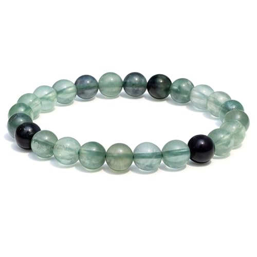 ANAYA AGATE Healing Crystal Bracelet for Women and Men – 8mm Round Beaded Bracelet for Men and Women – Unisex Stretchy Gemstone Bracelet for Healing and Protection - color: Rainbow Fluorite