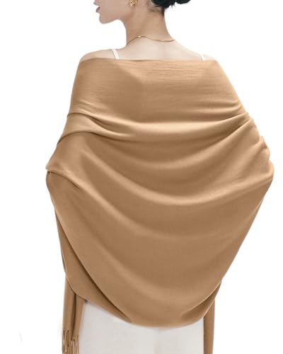 maamgic Women's Winter Scarf Soft Warm Scarf for Women Cozy Shawl Wraps for Women Lightweight Pashmina Style Wrap - color: Solid Camel/Tan