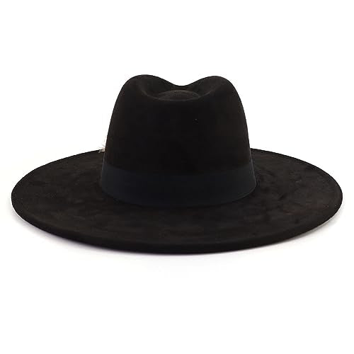 LIDHAY Big Wide Brim Fedora Hats for Women Men Western Suede Hat Panama Hat Outdoor Hats - color: Black