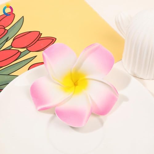 Hair Flower Clips, 4Pcs 7cm White and Pink Hawaiian Frangipani, Plumeria Foam Head Flower Party Beach Hair Clip flower, Hawaiian Hair Clips