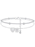 FindChic Silver/14K Gold Plated Layered CZ Initial Ankle Bracelet for Women | Waterproof Stainless Steel, Cubic Zirconia Letter Charm, Non-Tarnish, Hypoallergenic, Adjustable Extender, Summer Jewelry - color: Silver-CZ Heart, size: H