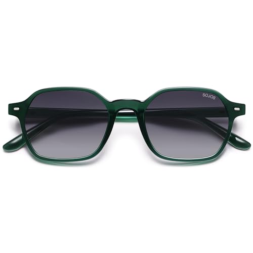 SOJOS Retro Square Polarized Sunglasses Womens Men Trendy 70s Thin Slim Shades Sunnies SJ2674 - color: Green Frame Grey Gradinglens