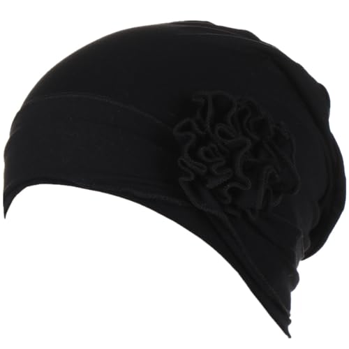 Headwrap Turbans for Women - Twist Soft Floral Solid Caps Pre Tied Chemo Beanies Headwear Hat for Cancer - color: Black