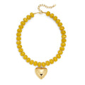 WOWORAMA Chunky Heart Necklaces for Women Colorful Resin Beaded Choker Necklace Gold Puffy Heart Statement Necklace Trendy Acrylic Choker Jewelry - color: Yellow