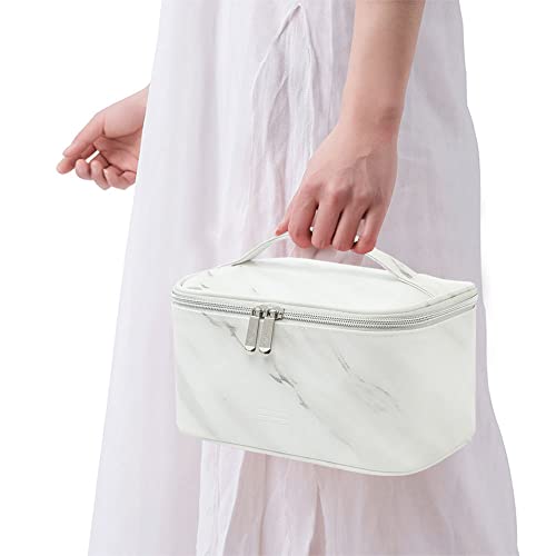 Meiyuuo Makeup Bag Large Cosmetic Bags for Women Girls Cute Travel Zipper Pouch Toiletry Organizer for Beauty Essentials Waterproof (Marble) - color: Off Marble