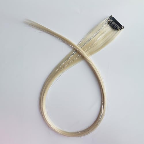 12pcs Clip in Blonde Hair Extensions, 22 Inch Colored Hair Extensions with Rainbow Tinsels, Holiday Party Highlights - color: Blonde