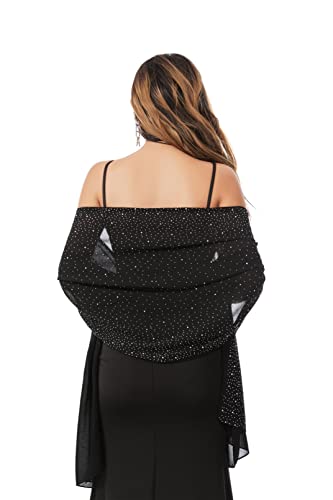 Shawls and Wraps for Evening Dresses Sheer Chiffon Women Elegant Soft Silky Sparkly Wedding Bridal Scarf - color: Black C