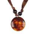GelConnie Long Necklaces for Women Boho Large Pendant Necklace Casual Bohemian Brown Leather Choker Sweater Circle Statement Stone Necklace - style: Brown Stone Choker Necklace