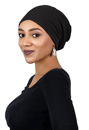 Hats Scarves & More Bamboo Slouchy Beanie for Women Chemo Headwear Moisture Wicking Cancer Turban Head Wrap Snood - color: Black