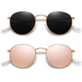 MEETSUN Round Polarized Sunglasses for Women Men Classic Retro Metal Frame Sun Glasses UV Protection - color: (2 Pack) Gold/Grey + Gold/Pink