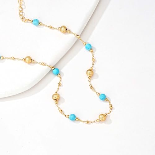 MTMY Gold Anklets for Women 14K Gold Plated Tiny Bead Anklet Colorful Tassel Foot Chain Dainty Adjustable Cute Summer Beach Boho Anklets Jewelry Gift - style: turquoise ball