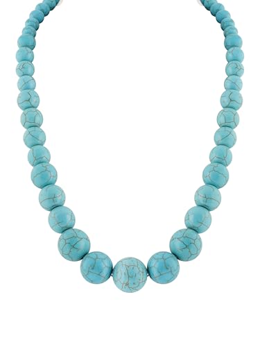 MINACHI Boho Created Turquoise Bead Long Strand Necklace, Bohemian Statement Jewelry Gift for Women - color: S02