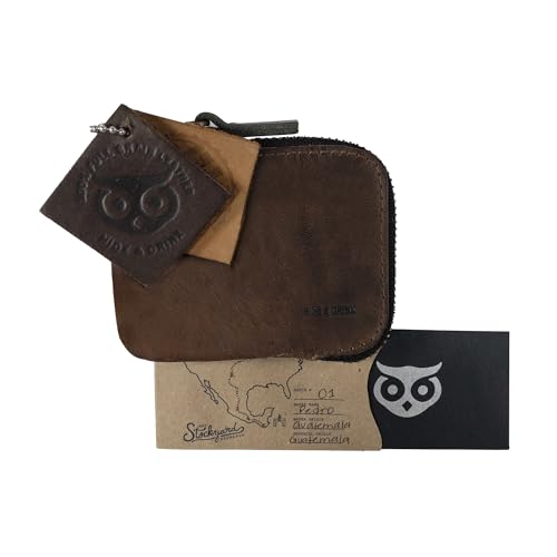 Hide & Drink, Full Grain Leather Zippered Card Wallet for Men and Women, Coin Pouch, Money Holder, Pocket Organizer, Handmade, Bourbon Brown - color: Bourbon Brown