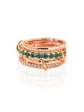 HERSIN Stackable Interlocked Rings for Women Non Tarnish, 18K Rose Gold Plated Green Cubiz Zirconia Ring Chunky Rings Mixed Metal Multi Ring Dainty Stacking Rings Set Gold Jewelry for Women Gifts - color: RoseGold