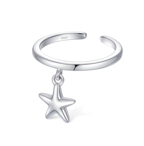 CHIC & ARTSY 925 Sterling Silver Open Toe Ring for Women - Lightweight Comfortable Yoga Toe Rings, Adjustable Stackable Toe Rings, Boho Coastal Vacation Beach Foot Jewellery - color: Starfish